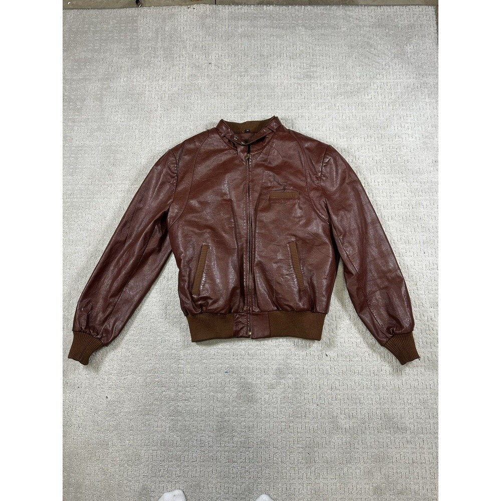 MENS VINTAGE MAROON LEATHER REMOVABLE LINER CAFE RACER/MOTORCYCLE JACKET SZ 48
